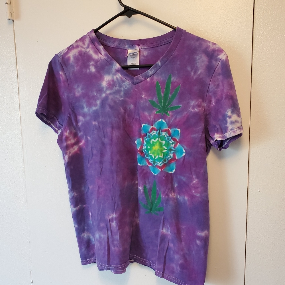 Purple tie-dye ganja mandala tee
